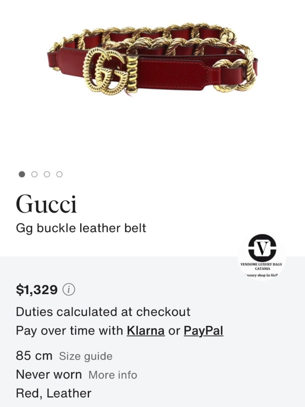 Authentic Gucci Red Leather Torchon Chain GG Buckle Belt - Picture 4 of 6